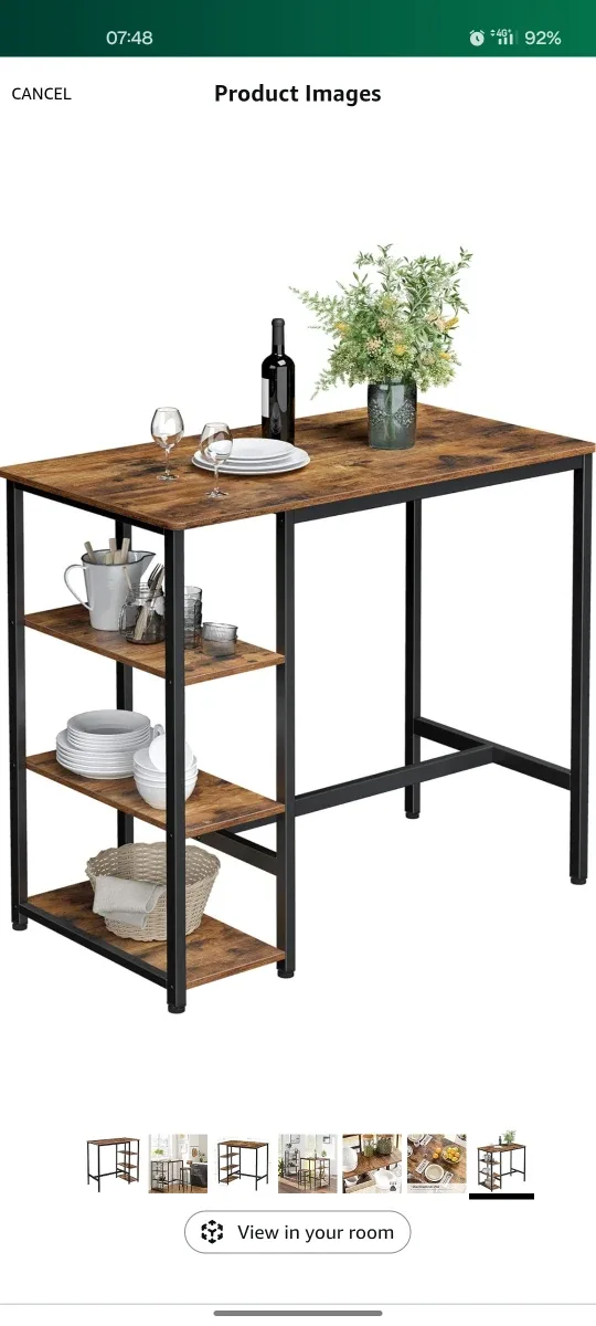 Bar Table with 3 Storage Shelves - Rustic Brown image indicator(3)