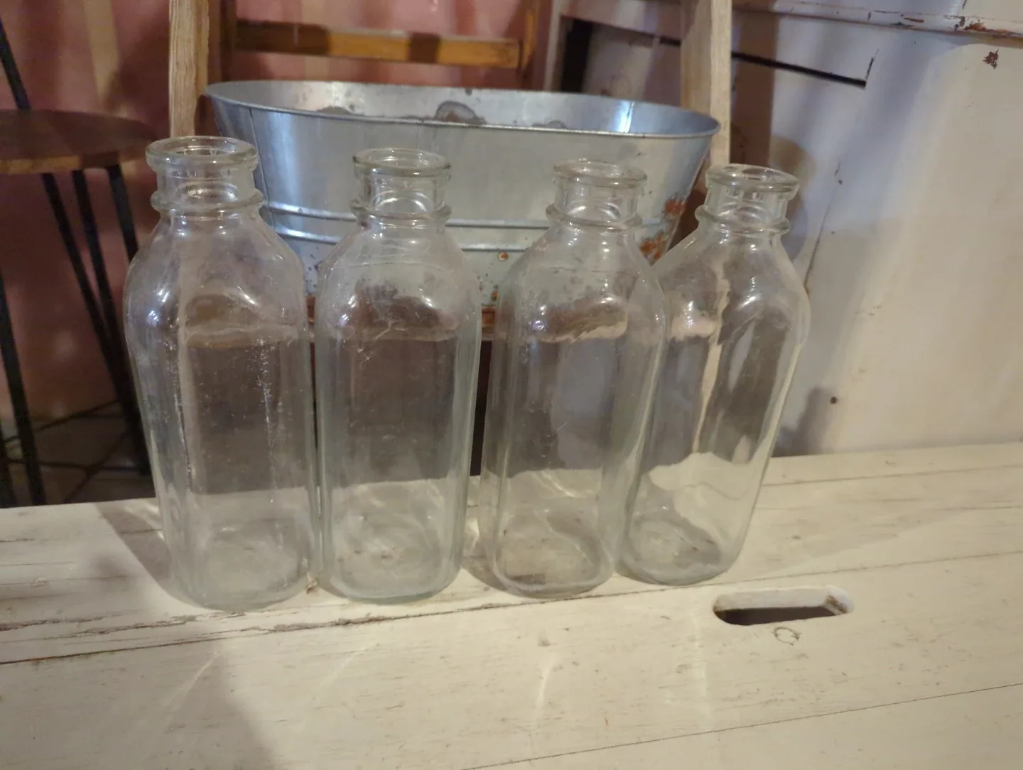 Vintage Glass Milk Bottles - Set of 4