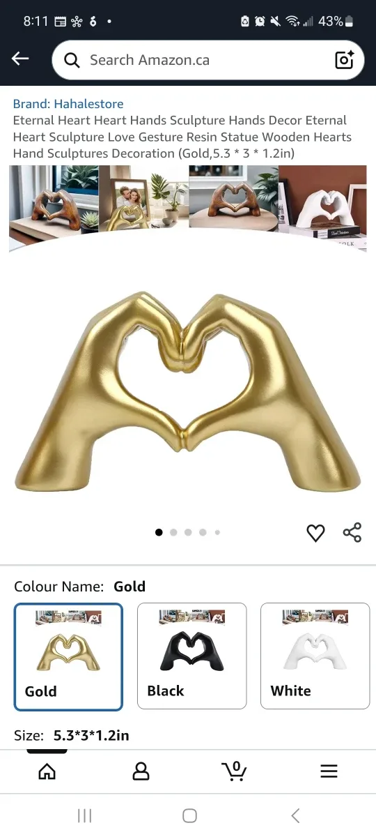 New Eden Eternal Heart Hands Sculpture - Gold