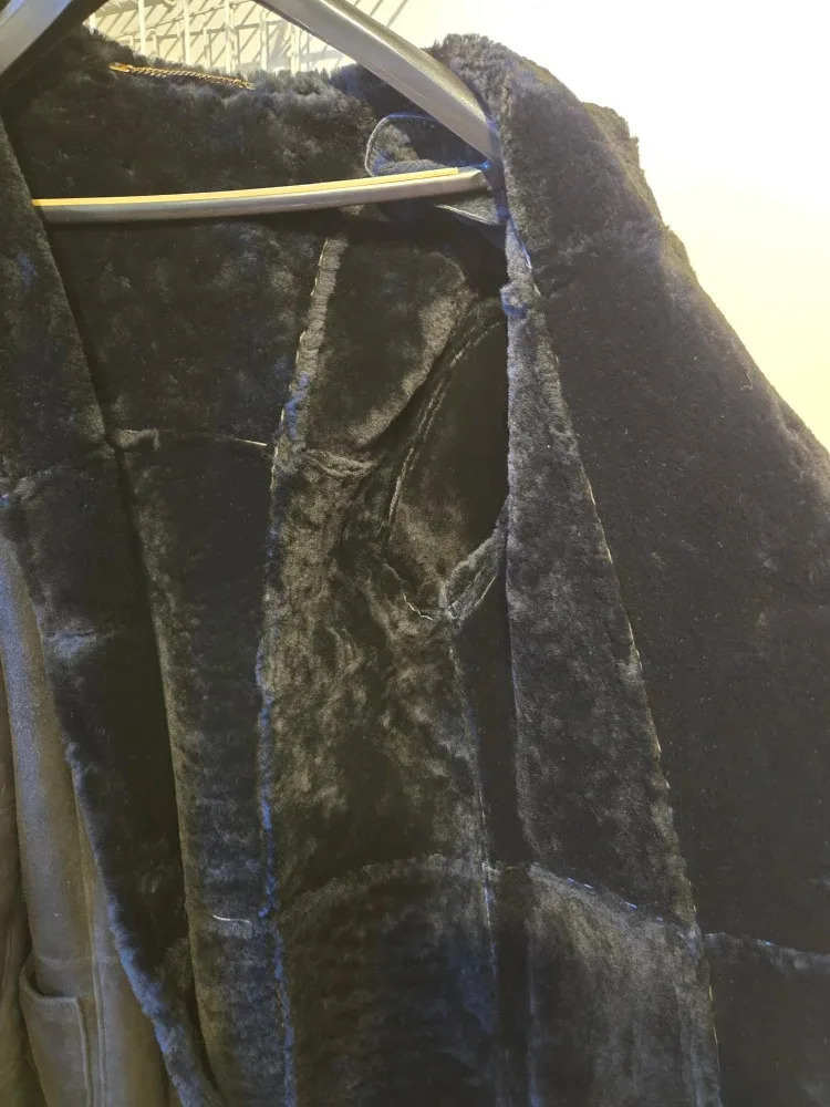 Black Shearling Hooded Coat