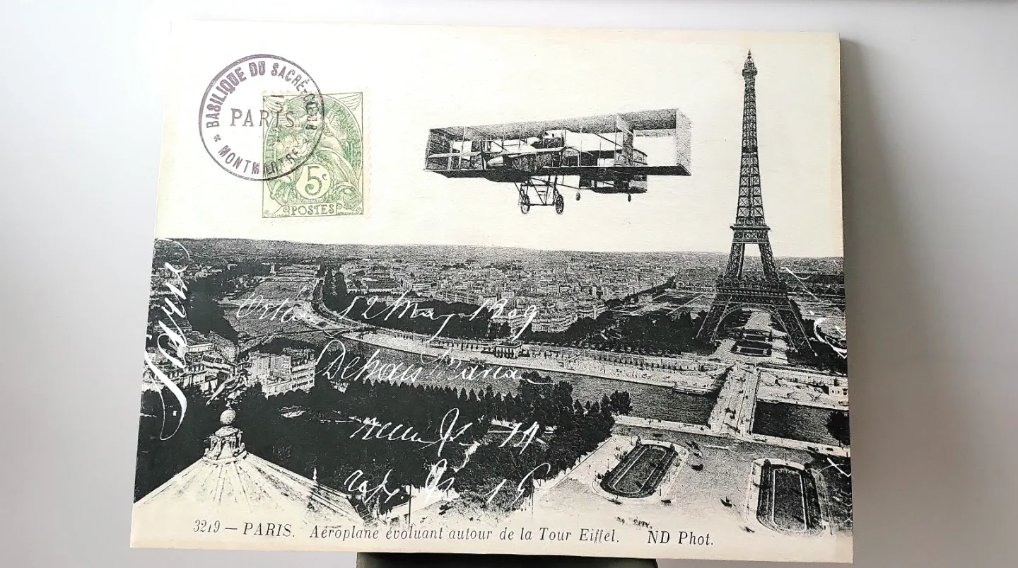 Vintage Paris Aeroplane Eiffel Tower Postcard Art. 40 x 30" image indicator(7)