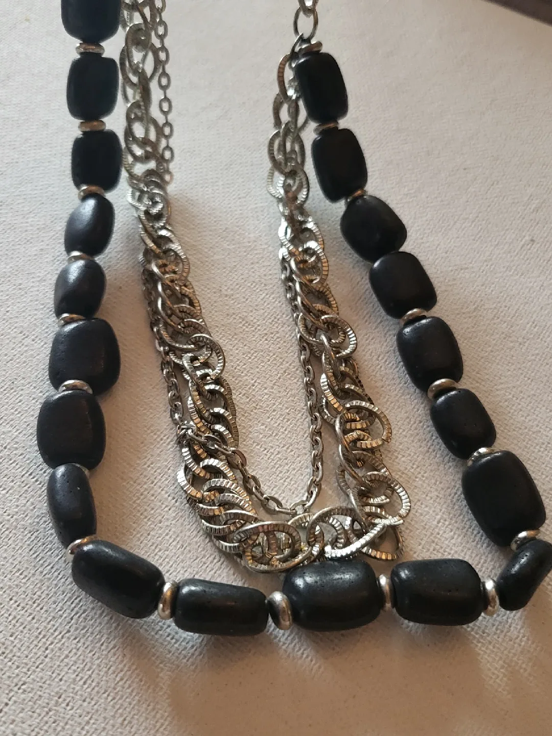 Vintage Layered Necklace - Black Beads & Silver Chains image indicator(3)