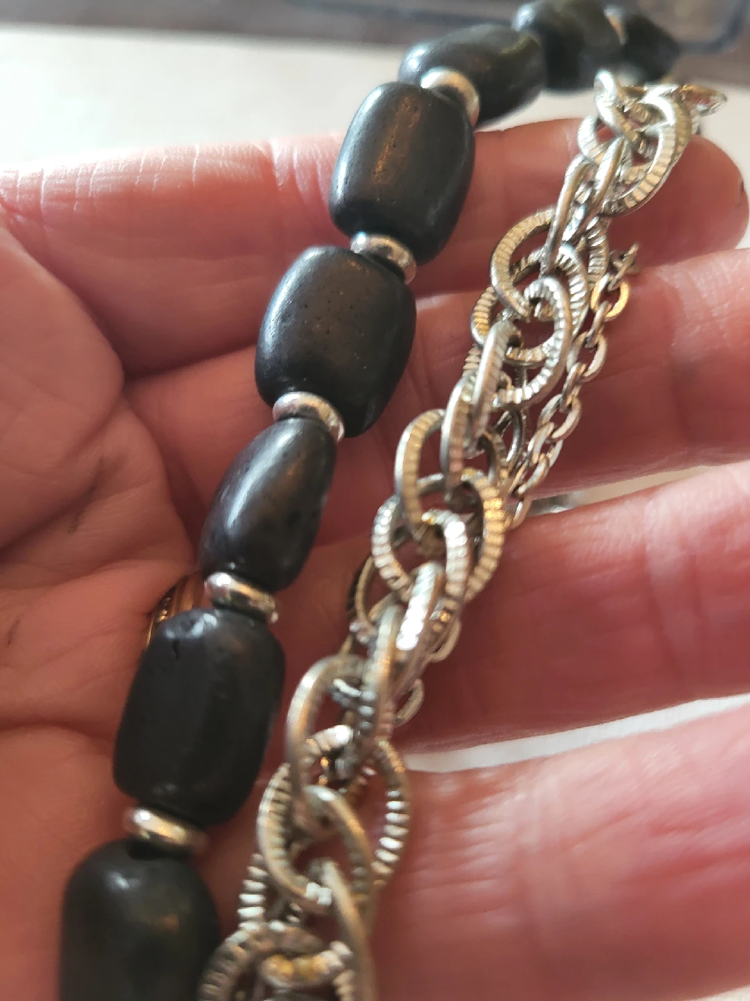 Vintage Layered Necklace - Black Beads & Silver Chains - photo 5