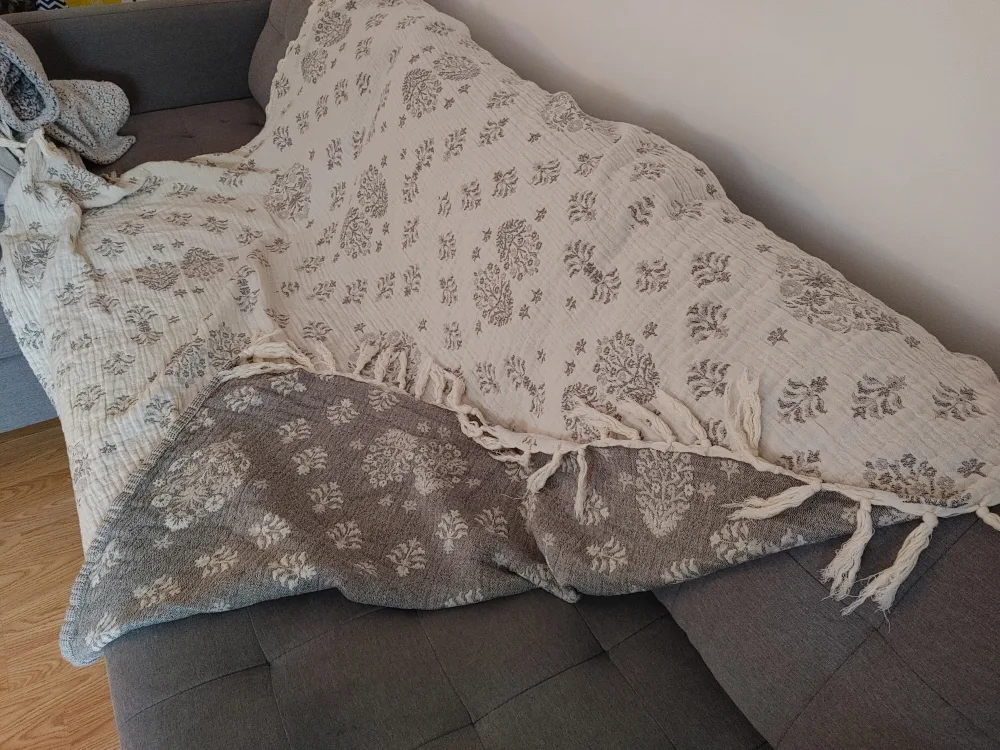 100% cotton Patterned Throw Blanket with Tassels image indicator(2)