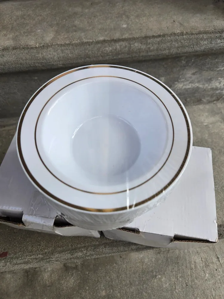 White & Gold Rimmed Plastic Bowls