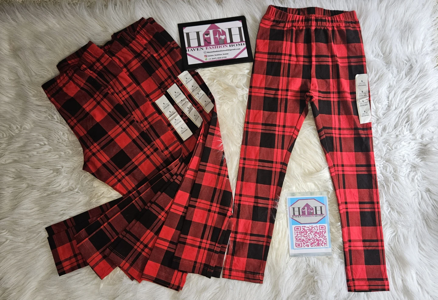 Red & Black Plaid Leggings - Size S (6/7)