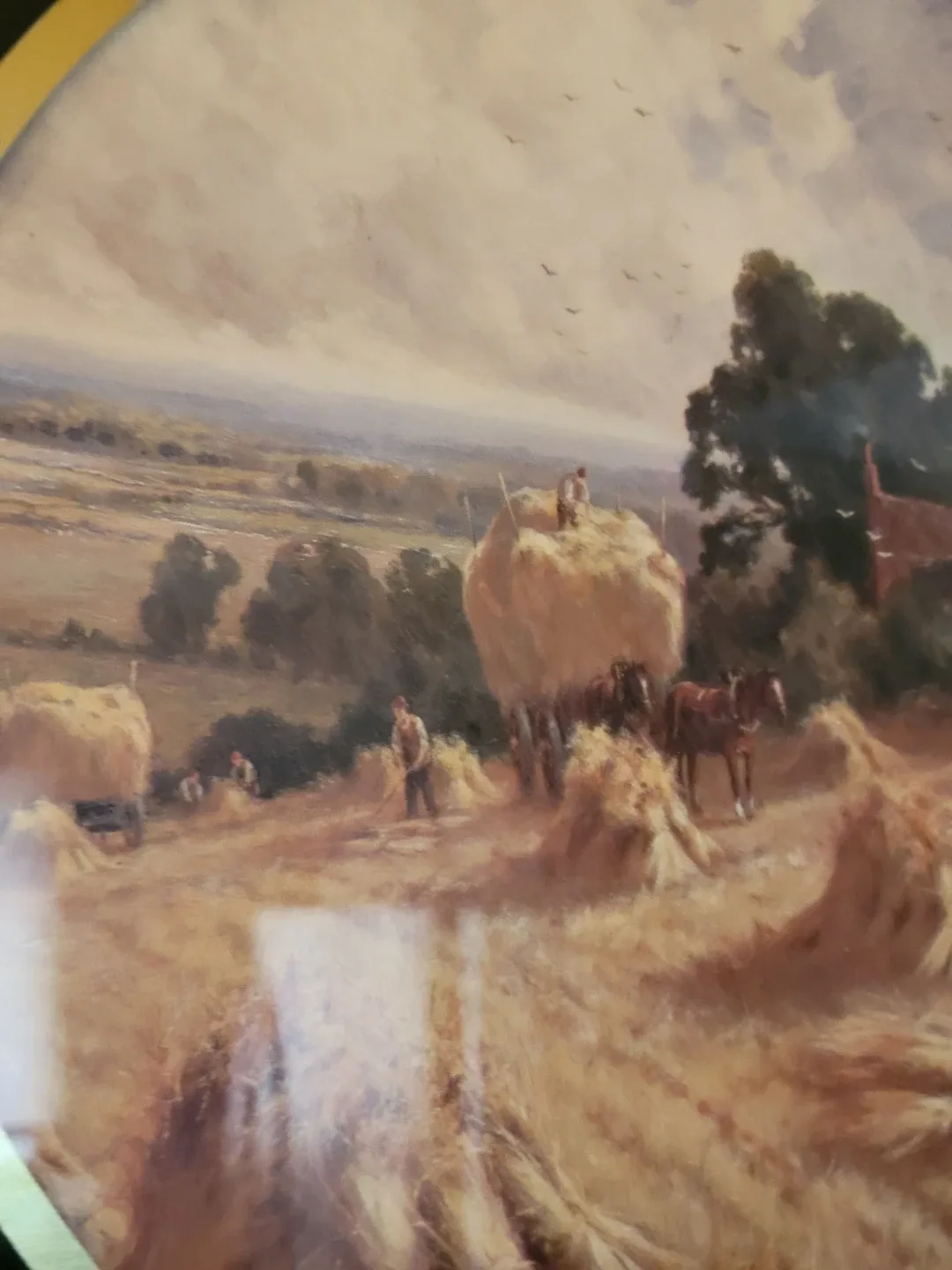 Vintage Henry H Parker Harvesting Picture in beautiful oak frame image indicator(2)