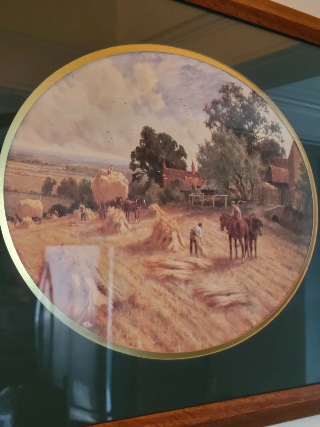 Vintage Henry H Parker Harvesting Picture in beautiful oak frame image indicator(4)