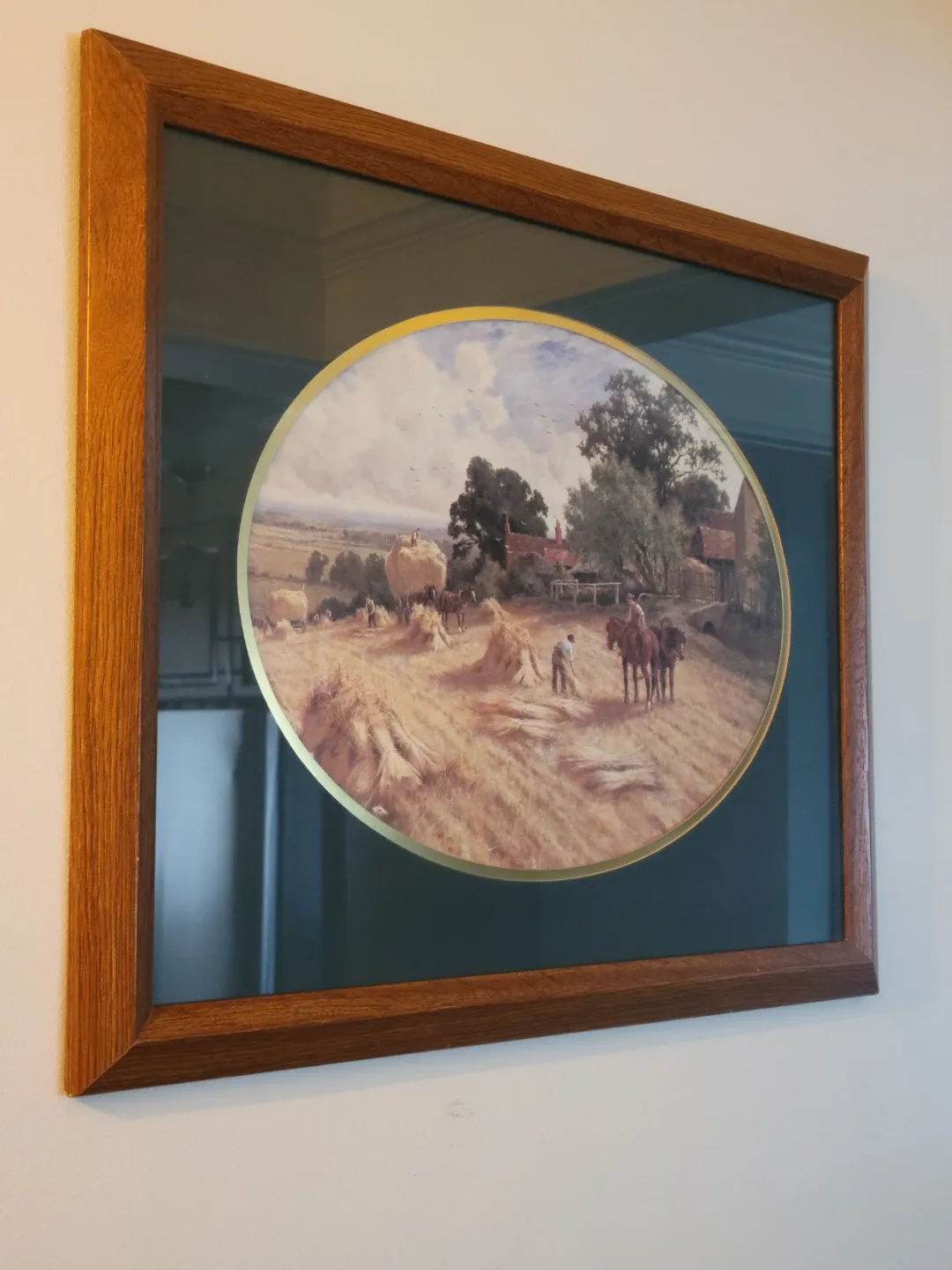 Vintage Henry H Parker Harvesting Picture in beautiful oak frame image indicator(6)