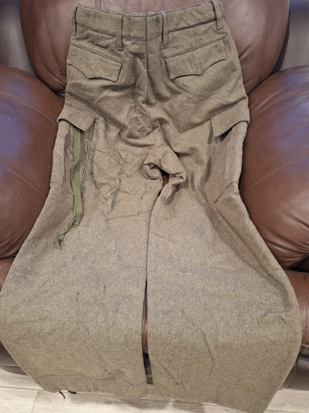 Olive Green Wool Cargo Pants image indicator(2)
