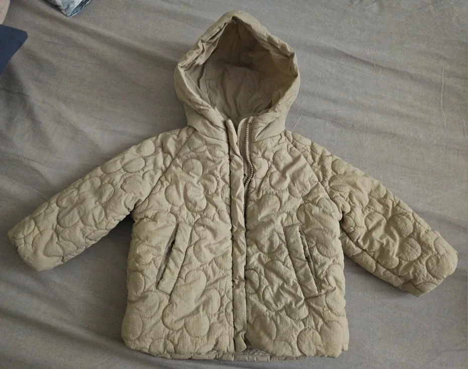 Beige Quilted Baby Jacket with Hood