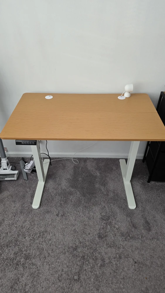 Standing desk in wood and white