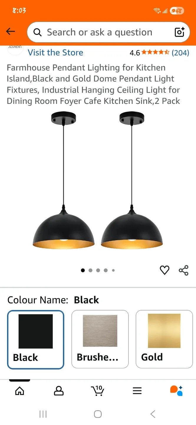 Black & Gold Dome Pendant Light