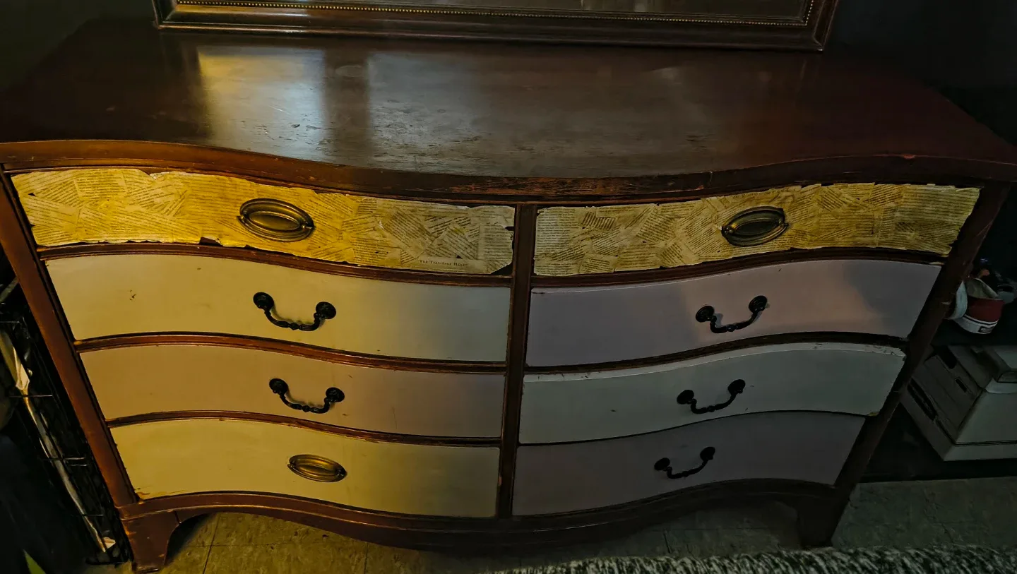 Vintage Wooden Dresser with Mirror thumbnail