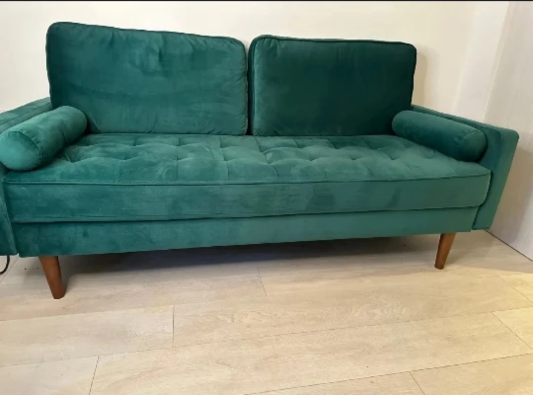 Teal Velvet Tufted Sofa - photo 4