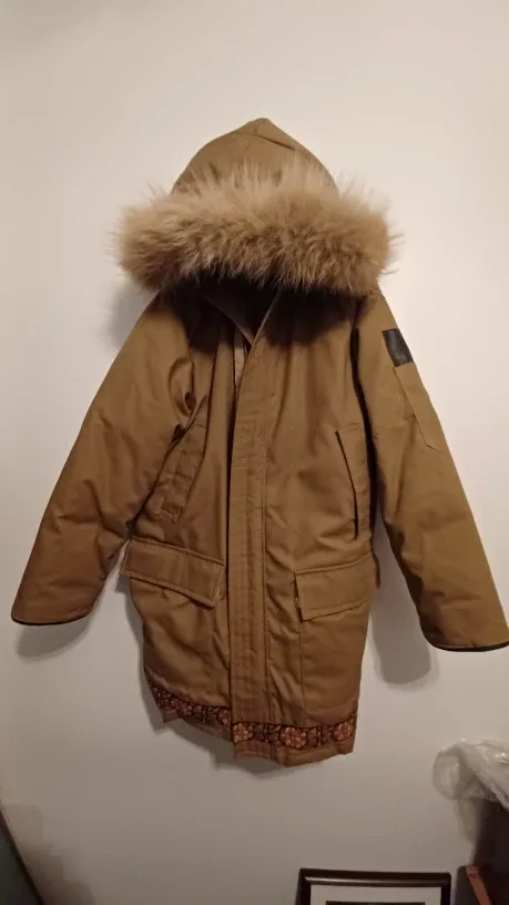 Khaki Winter Parka with Fur Hood