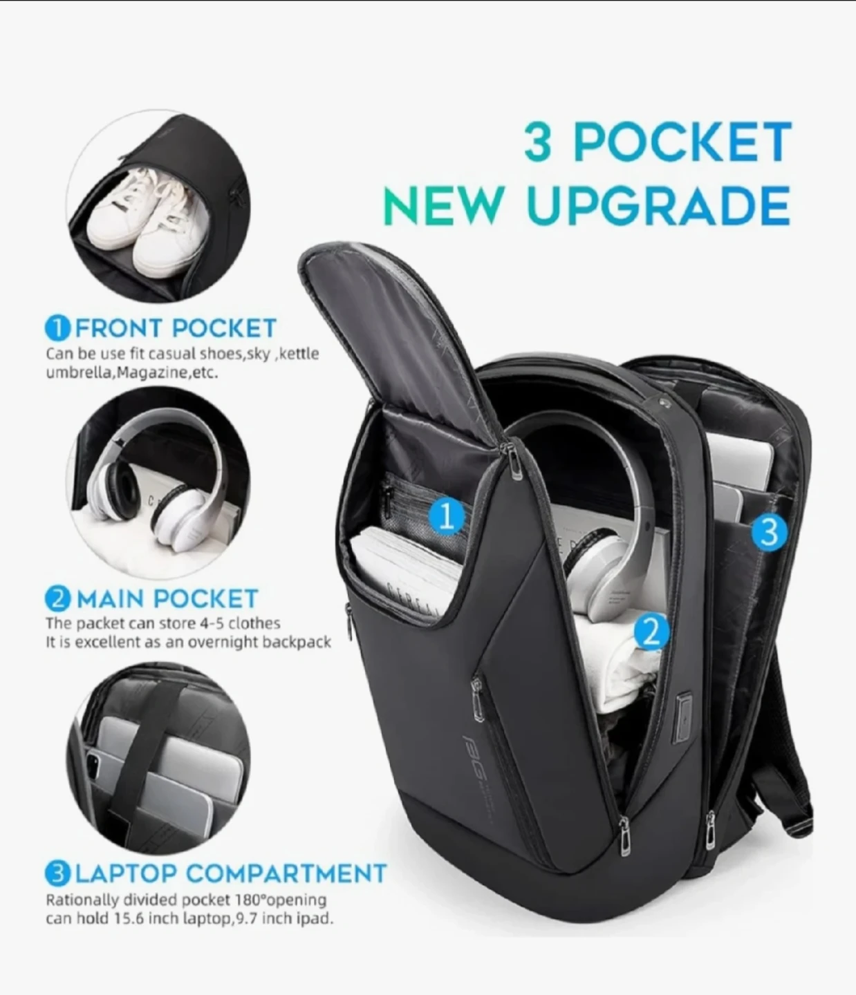 BANGE Business Smart 15.6" Laptop Backpack - Black - photo 5