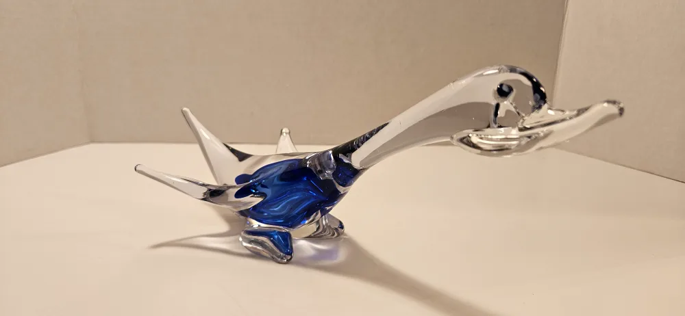 Blue & Clear Glass Duck Figurine