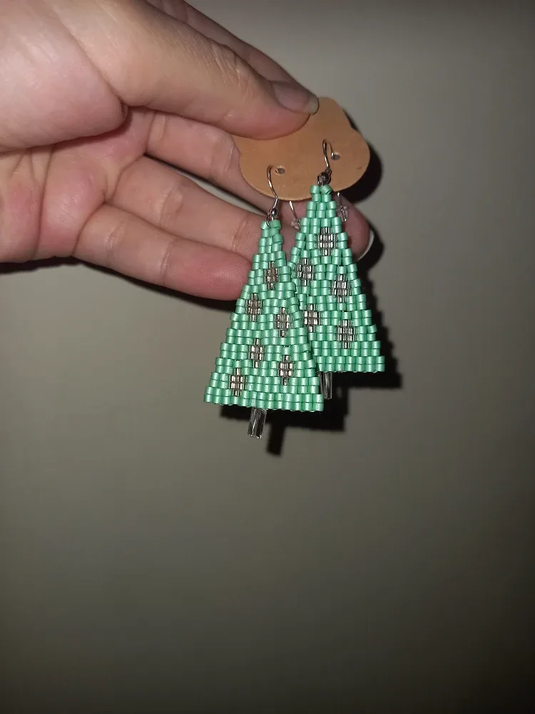 Handmade Beaded Christmas Tree Earrings