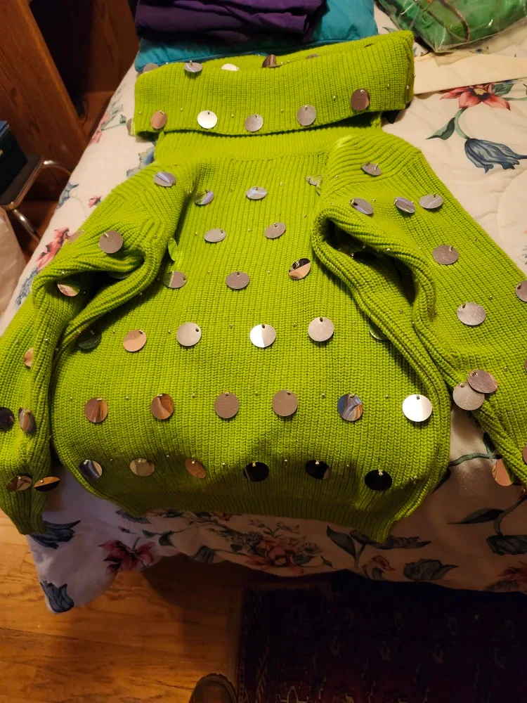 Green Sequin Knit Sweater