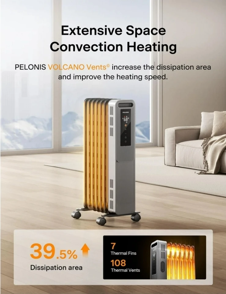 Pelonis 1500W Electric 3-Setting Oil Filled
