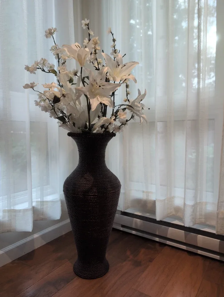 Tall Decorative Brown Vase with Flowers