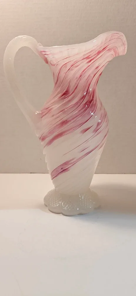 Swirled White & Red Glass Pitcher