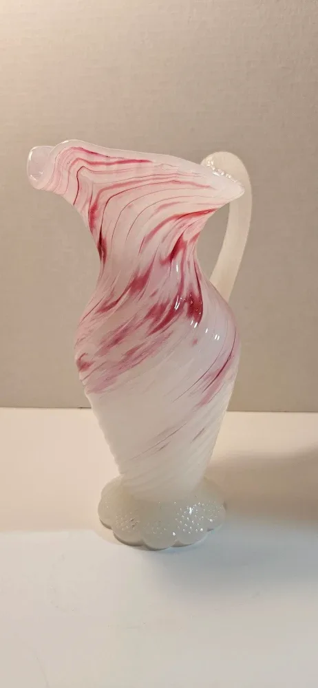 Rossi Swirled White & Red Glass Pitcher image indicator(4)