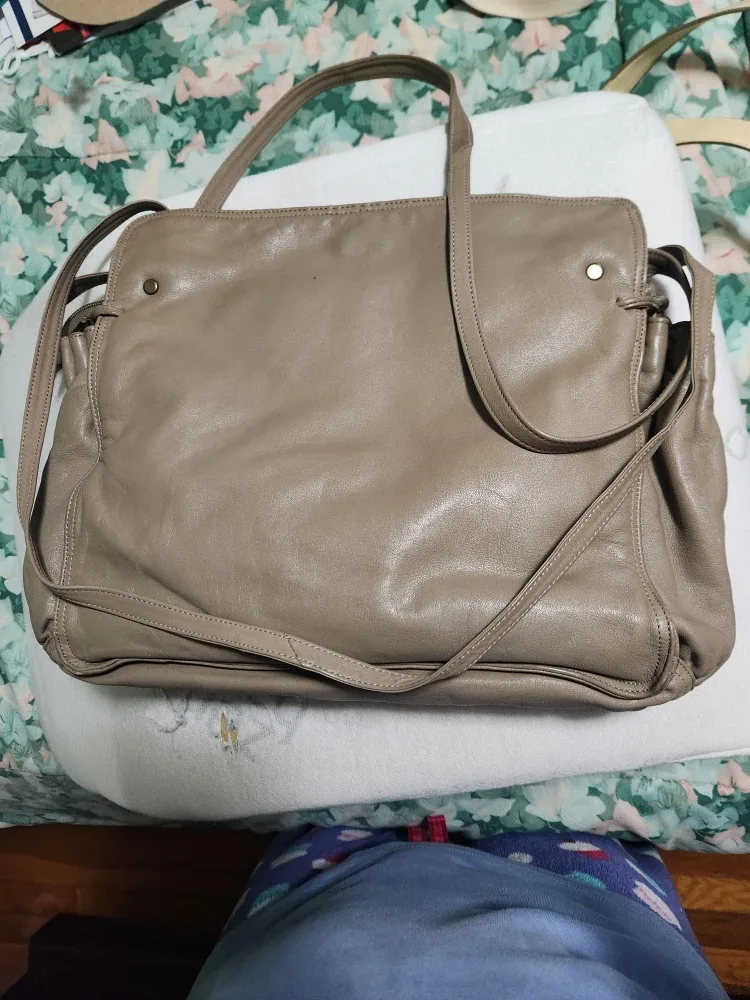 Leather Tote Bag - Beige/Gray