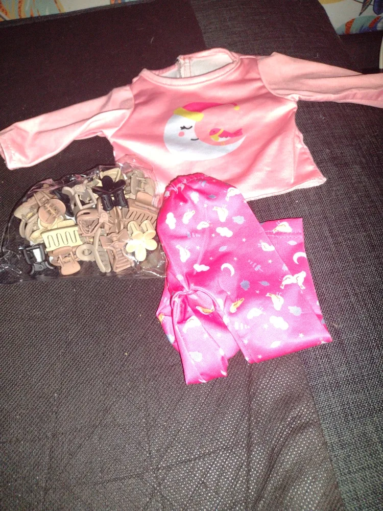 Doll Pajamas with Hair Clips