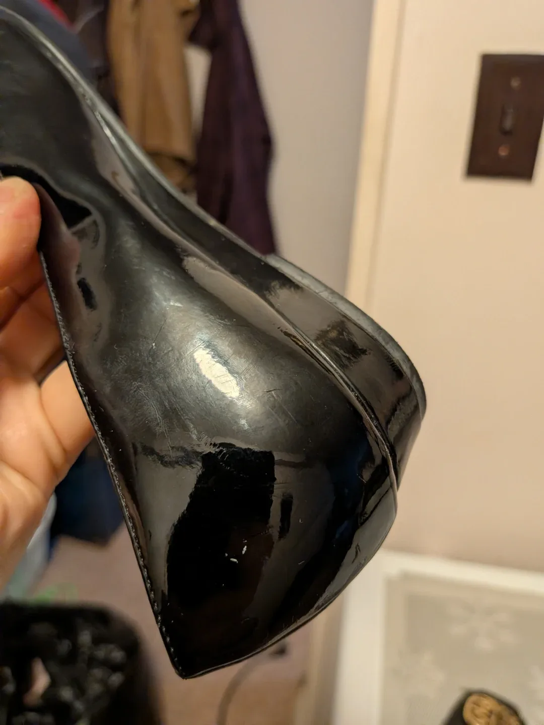 Impo Black Patent Leather Peep-Toe Flats sz 8 image indicator(9)