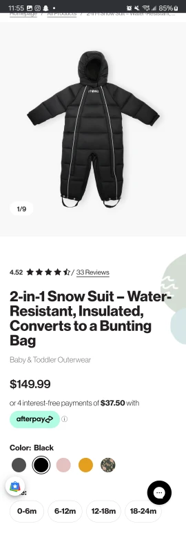 NWT STONZ 2-in-1 Snow Suit - Black, 18-24M - photo 5