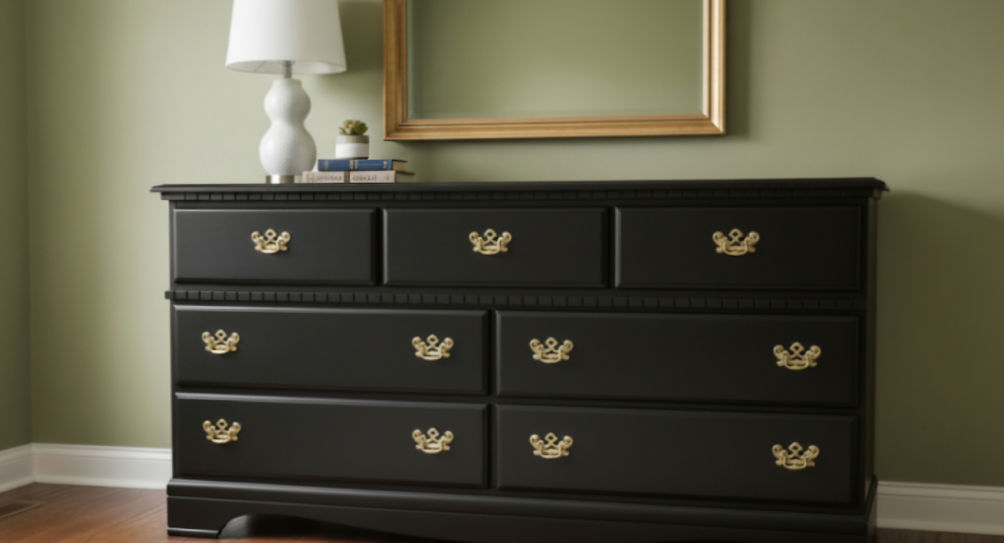 Black Dresser with Gold Handles