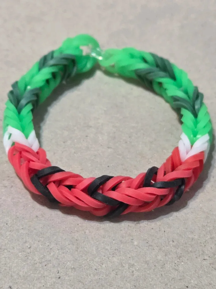 Loom Band Bracelet - Green, Red, White