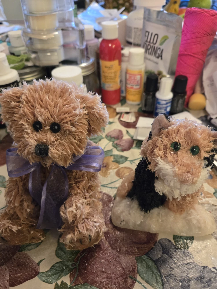 Handmade Teddy Bear & Cat Figurines