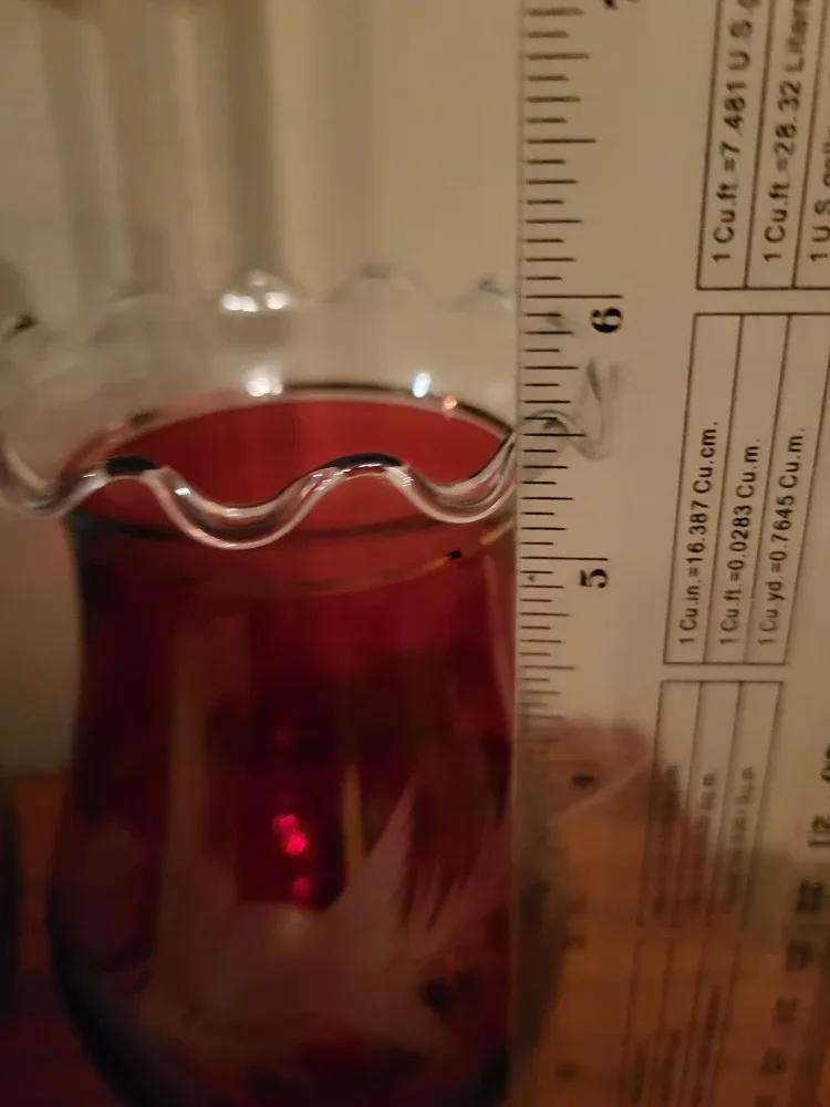 Vintage Ruby Red Glass Decanter with Stopper & Vase image indicator(10)