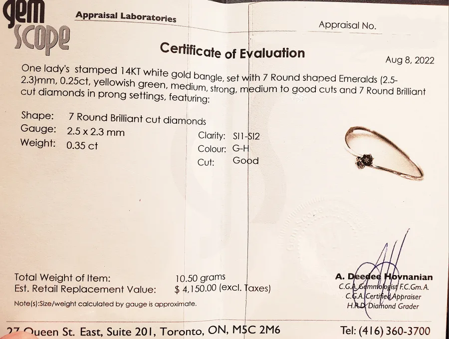 14K white Gold Emerald & Diamond Bangle Bracelet image indicator(10)