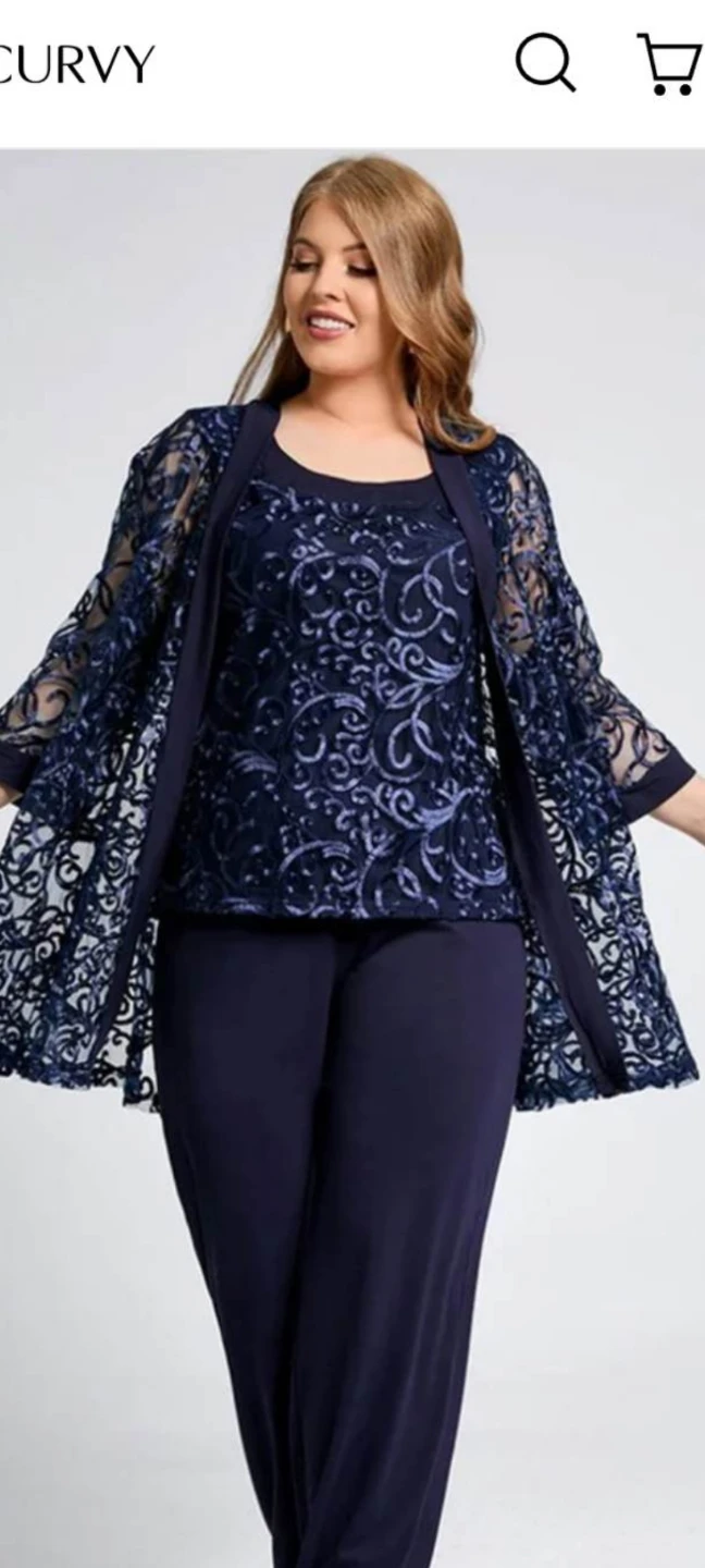 Women's Navy Blue Pant Suit with Lace Jacket
