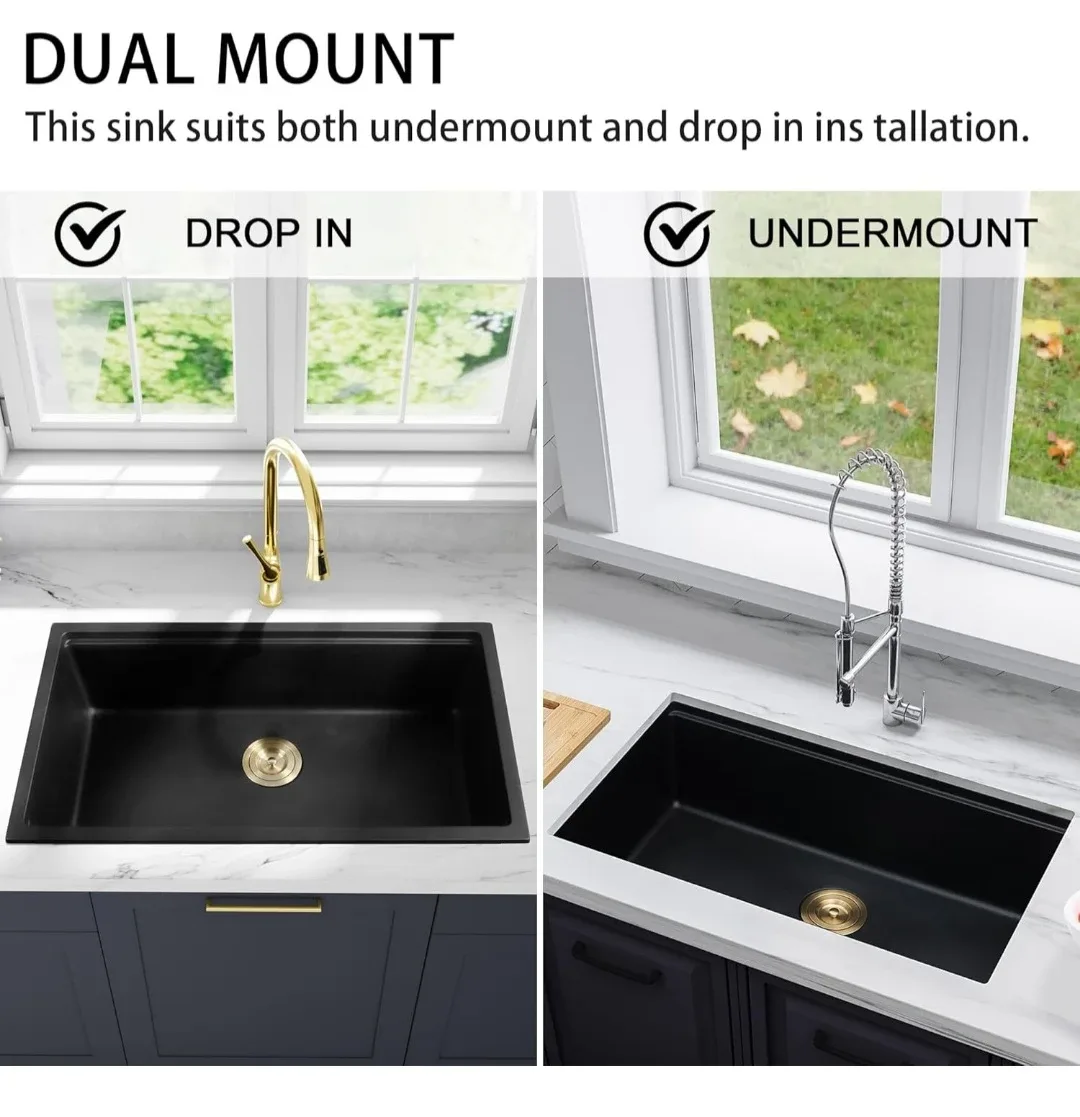 32" x 18" Black Kitchen Sink image indicator(3)
