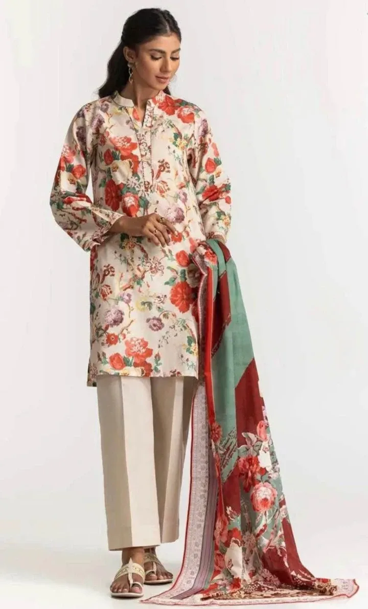 Bareeze Floral Print 3 piece suit