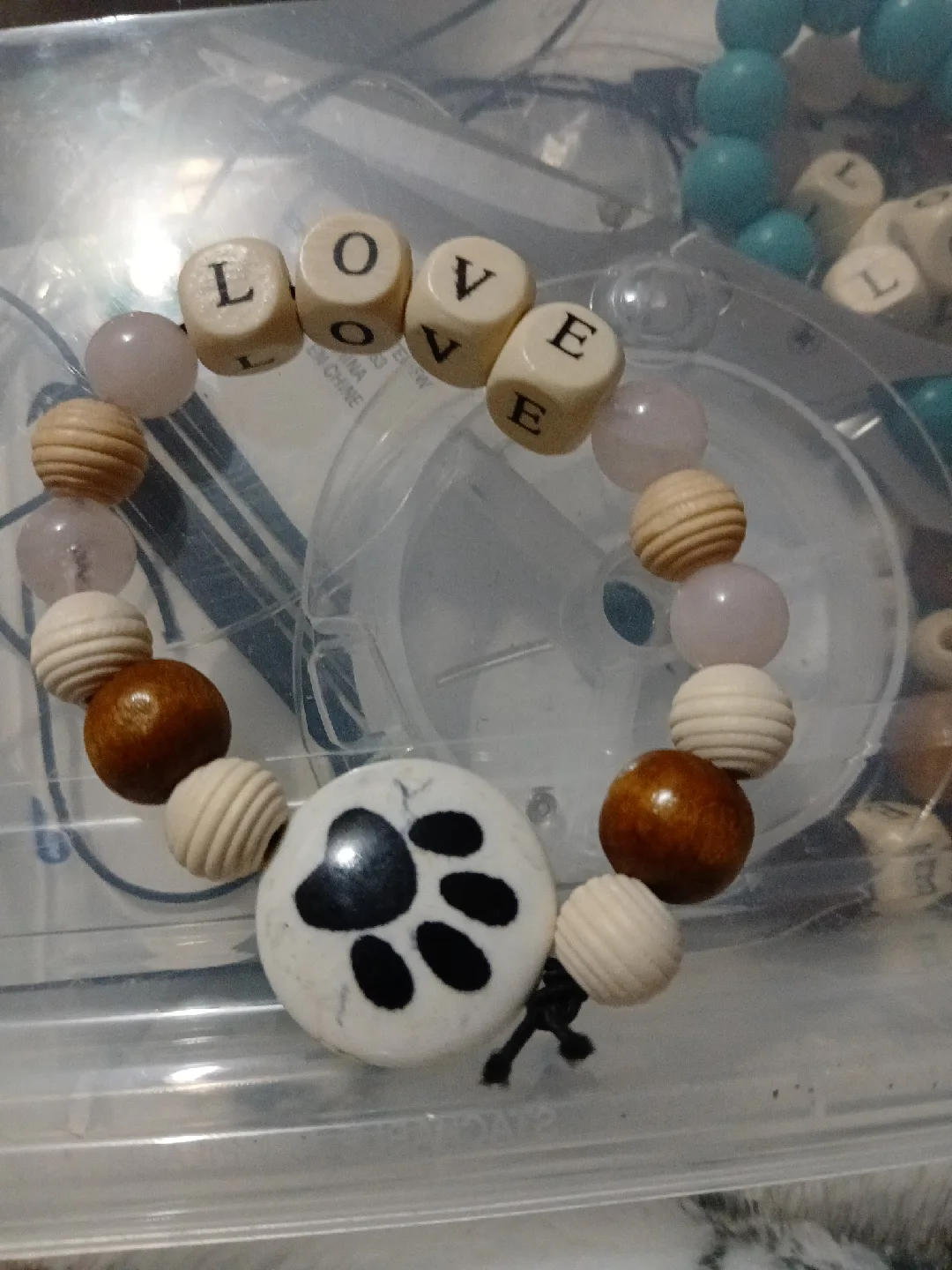 Handmade 'LOVE' Paw Print Beaded Bracelet