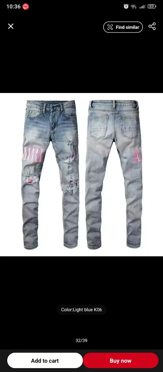 AMIRI Light Blue Distressed pink stichting Jeans thumbnail
