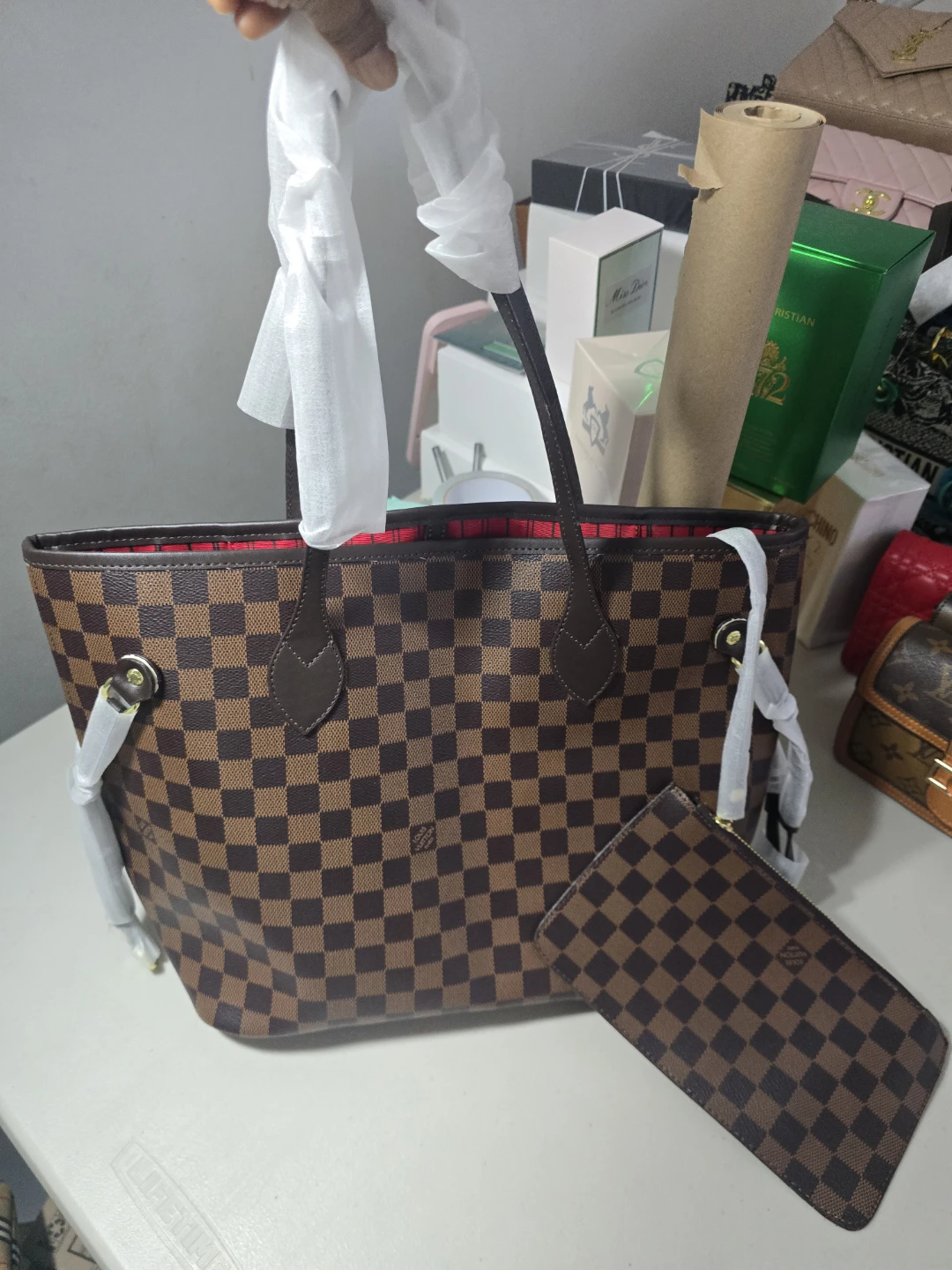 Brown Checkered Tote Bag
