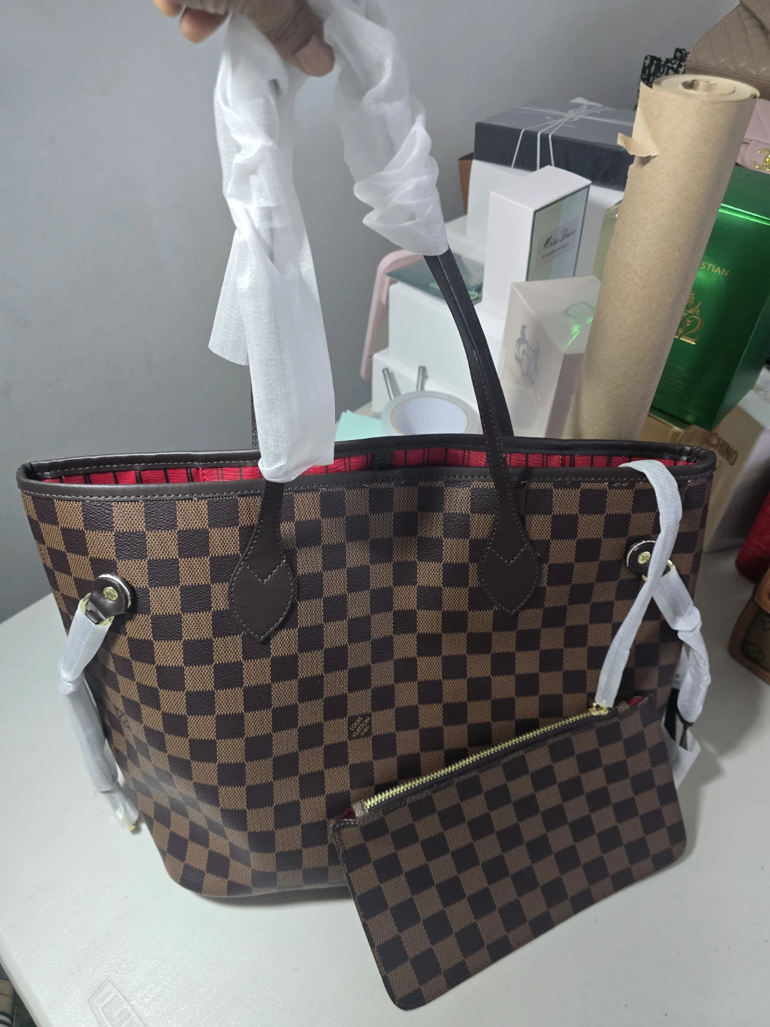 Brown Checkered Tote Bag - photo 2