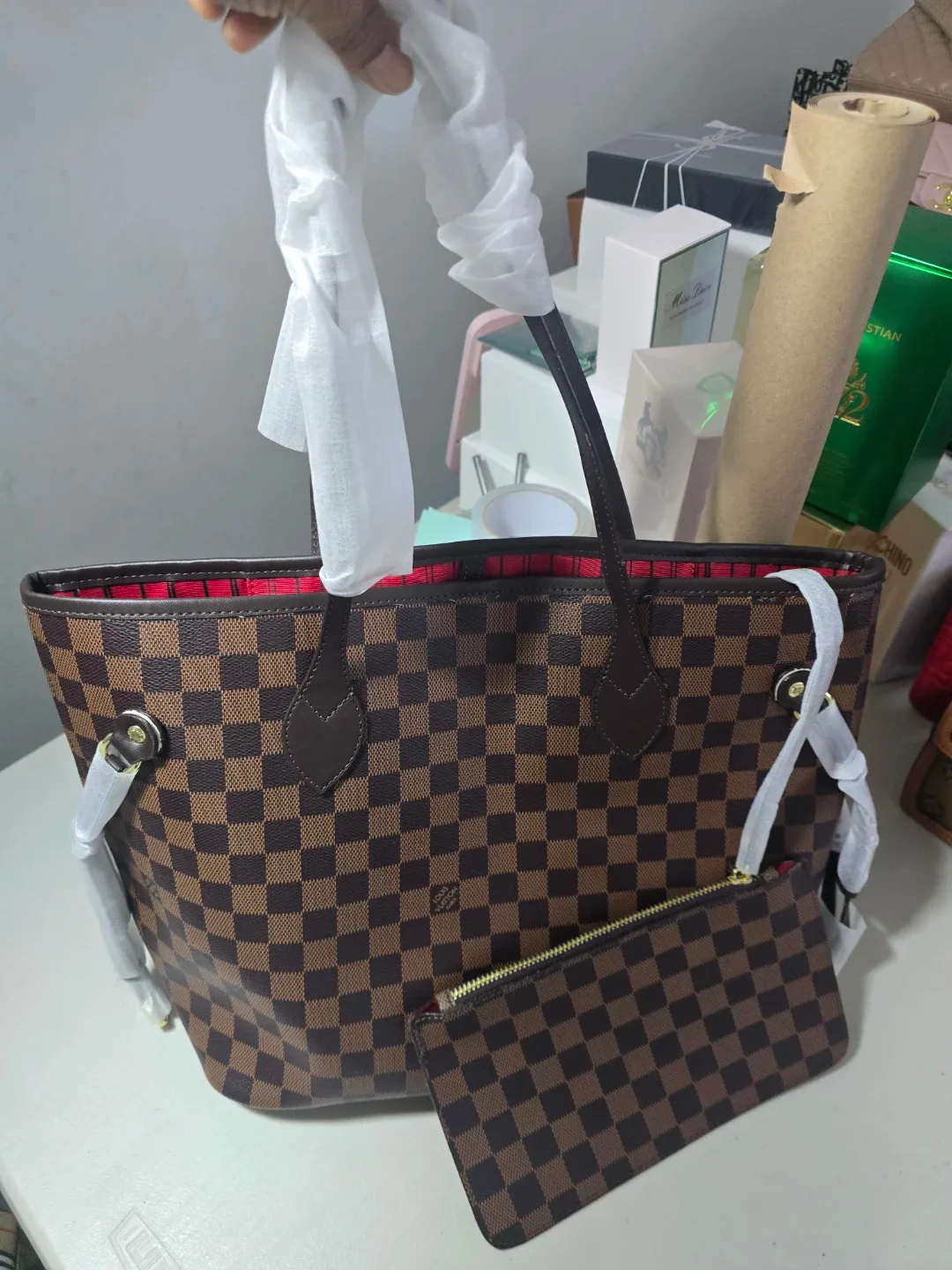 Brown Checkered Tote Bag image indicator(2)
