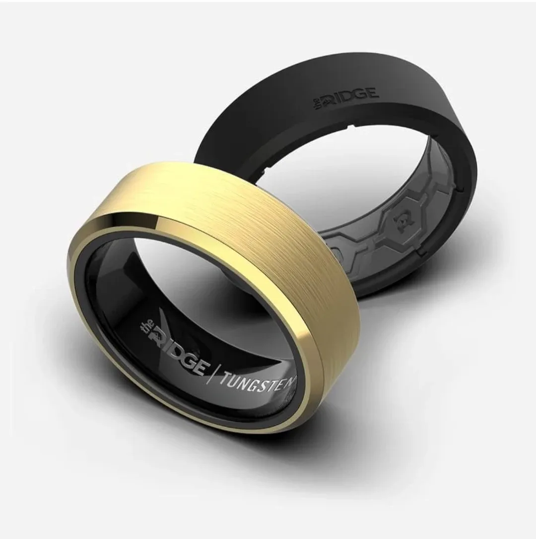 Ridge Tungsten Ring Set - Gold, Size 8.5