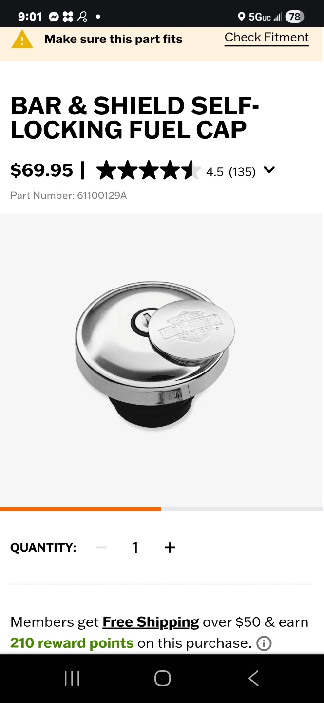 Harley-Davidson Fuel Cap - Bar & Shield Self-Locking