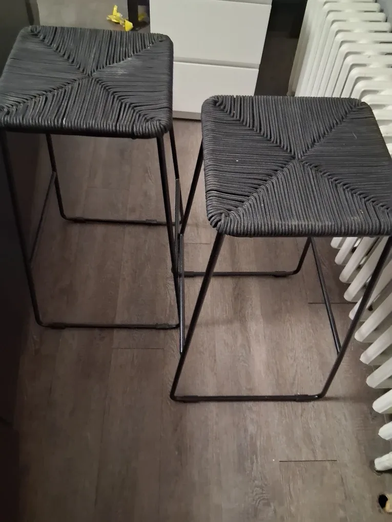 Set of 2 Black Woven Bar Stools