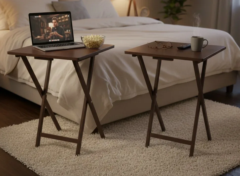 Set of 2 Brown Folding TV Tray Tables. $25 Each.