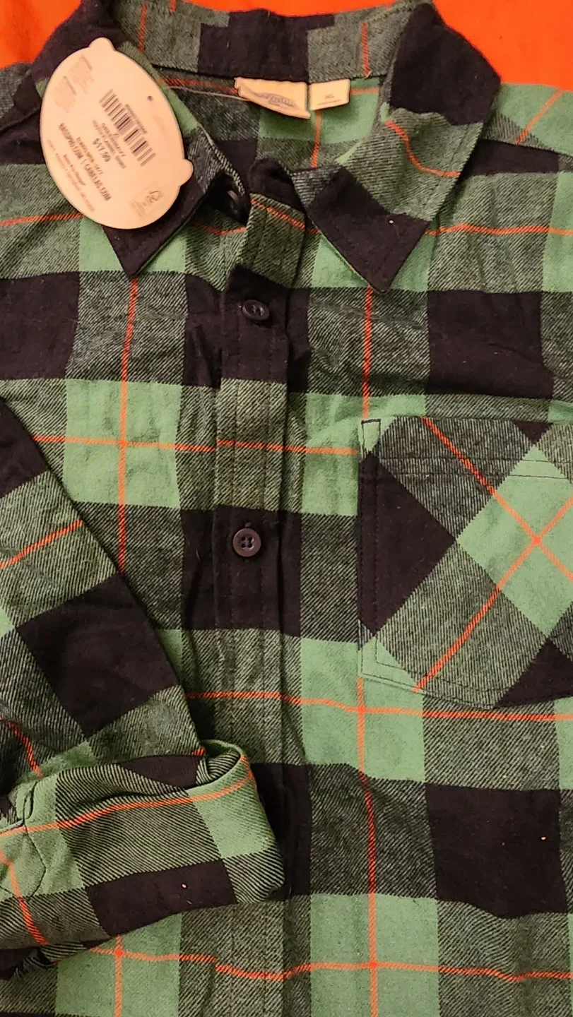 Outdoor Kids Flannel Shirt - Green/Navy, XL (Youth)